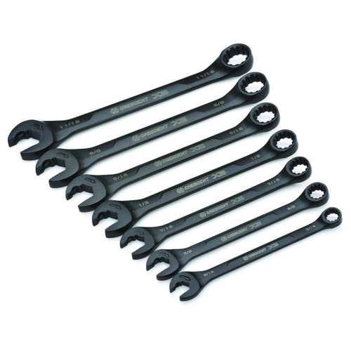 Crescent 7 Pc. X6™ Black Oxide Spline Open End Ratcheting Combination SAE Wrench Set